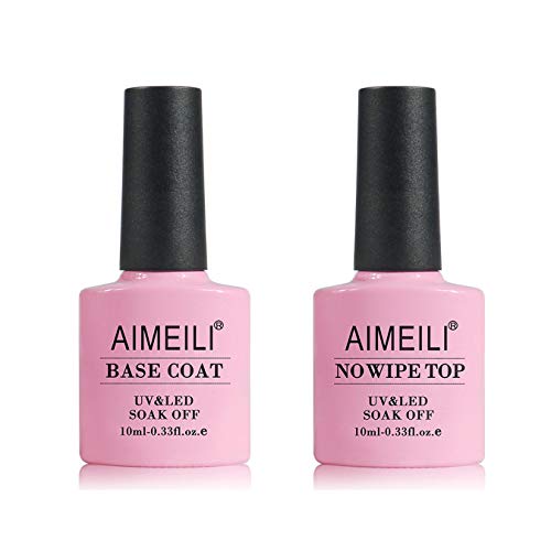 AIMEILI Base e Top Coat Semipermanente Smalto Semipermanente per Unghie in Gel UV LED Soak Off Kit per Manicure Smalti Gel per Unghie Kit Semipermanente Unghie 10ml