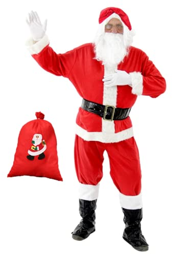 Costume Completo Babbo Natale per Uomo, 7 pezzi Resistente e Comodo da Indossare