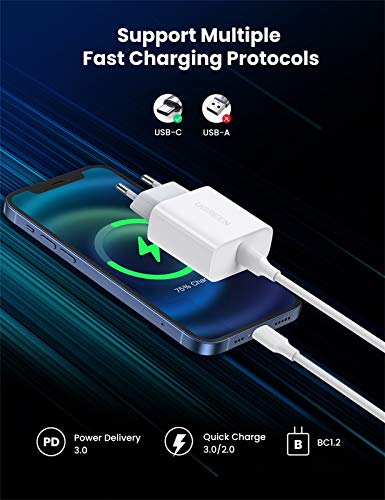 UGREEN Caricabatterie PD Caricatore USB C Power Delivery 3.0 Quick Charge 4.0 Ricarica Rapida Compatible with iPhone 12 11 PRO Max SE XS Max XR 8 Samsung S20 S9 iPad PRO 2020 Huawei P40 P20 - Eccomi OnLine
