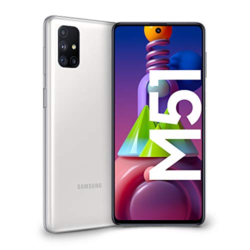 Samsung Galaxy M51 - Smartphone, Display 6.7" Super AMOLED Plus, 4 Fotocamere, 128GB Espandibili, RAM 6 GB, Batteria 7000 mAh, 4G, Dual Sim, Android 10, [Versione Italiana], Bianco