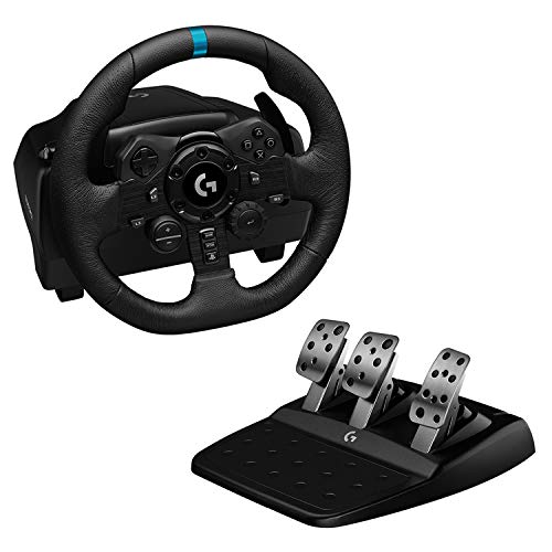 Volante da Corsa e Pedali per PS5, PS4 e PC, UK Inglese Spina di Alimentazione Tipo G, Nero
