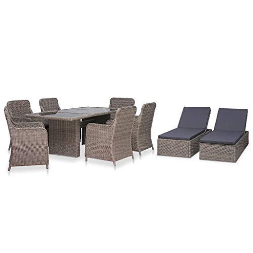 Set da Pranzo da Giardino 17pz Polyrattan Tavolo Sedie Sedute Salotto