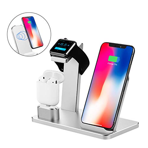 YOMENG Supporto di Ricarica per Apple Watch, Wireless Qi Fast Charging Stazione 3 in 1 (Argento) - Eccomi OnLine