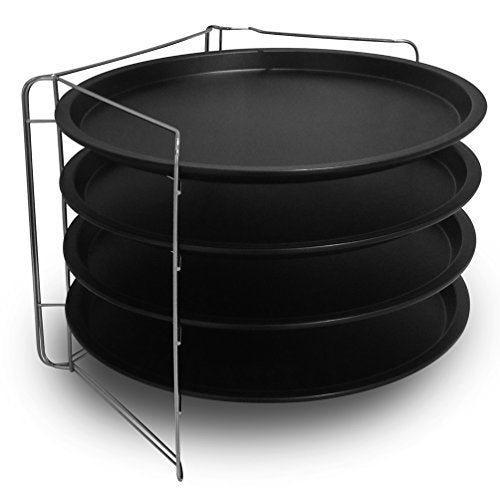 Guardini Pizza&Mania, Set 4 Tegami Pizza Ø32cm+1 Griglia Porta Tegami, Acciaio con rivestimento antiaderente, Colore nero - Eccomi OnLine