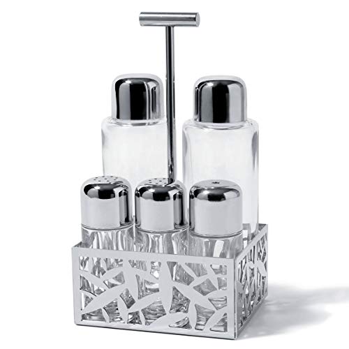 Alessi - MSA16 - CACTUS! Servizio per olio, aceto, sale, pepe e spezie in acciaio inossidabile 18/10 lucido e vetro.