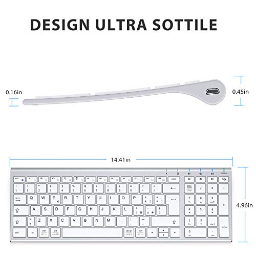 Tastiera Bluetooth, Tastiera Ricaricabile Multi-Dispositivo Bluetooth 5.1 con Tappeto Numerico Dal Design Ergonomico di Dimensioni con Connessione Stabile Tastiera per Mac OS, Android, Windows