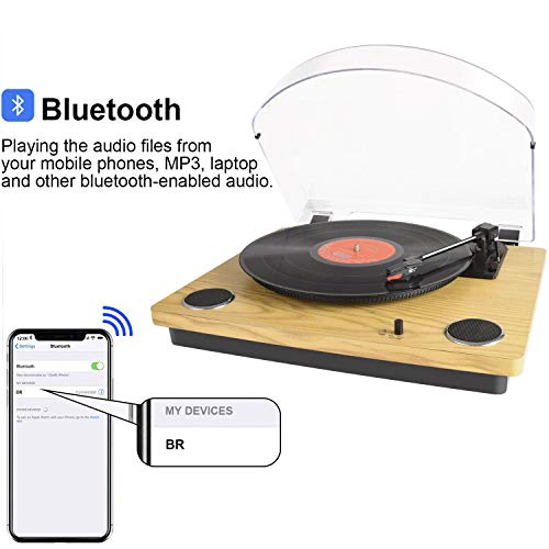 ersoco Giradischi Vinile Bluetooth con altoparlanti stereo, Convertitore LP da vinile a P3 con ersoco Giradischi Vinile Bluetooth con altoparlanti stereo, Convertitore LP da vinile a P3 con