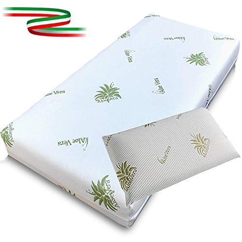 Materasso 60x120 cm Baby Sfoderabile + GUANCIALE aloe Culla Bambino Lettino