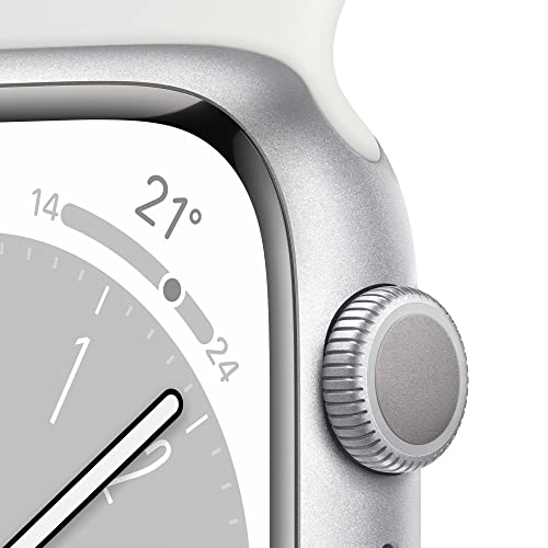 Apple Watch Series 8 GPS, Cassa 41 mm in alluminio color argento con Cinturino Sport bianco - Regular