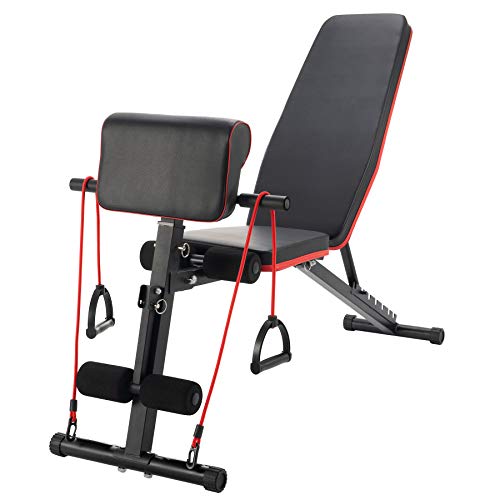 Panca Pesi Regolabile con Sedia Romana Preacher Curl Attrezzatura da Allenamento per Addominali Panca Fitness per Casa Massimo 150 kg con Set di Fasce di Resistenza (Stile Aggiornato)