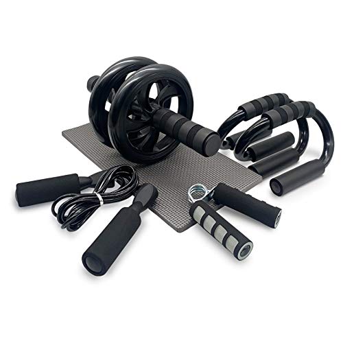 Rullo per Addominali 5in1 AB Roller Addominali con Pinza Mano + Maniglie per Flessioni + Corda per Saltare + Imbottiture per Le Ginocchia, Esercizi di rollout Core ABS per Uomo/Donna Fitness