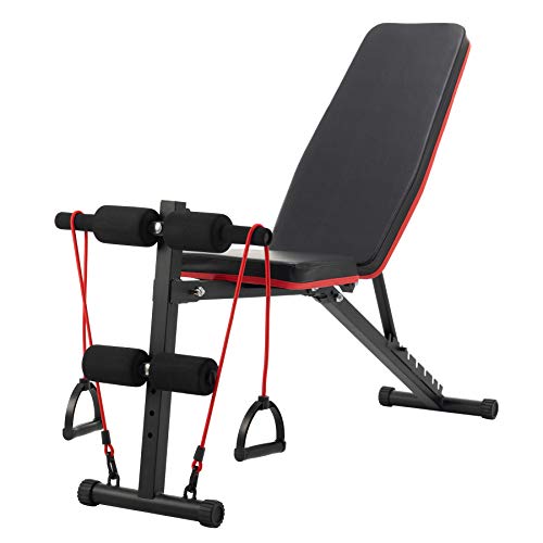 Panca Pesi Regolabile con Bande di Resistenza Multifunzione Attrezzatura da Allenamento per Addominali Panca Fitness per Casa Massimo 150 kg (Stile di Base)