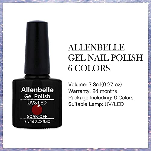 Allenbelle Smalto Semipermante Per Unghie Kit In Gel Uv Led Smalti Semipermanenti Per Unghie Nail Polish UV LED Gel Unghie(Kit di 6 pcs 7.3ML/pc) (006)