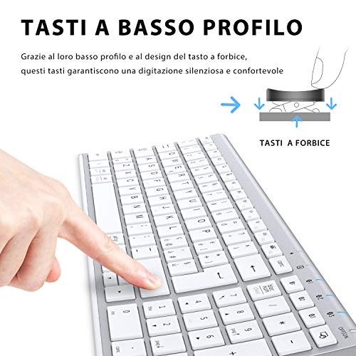 Tastiera Bluetooth, Tastiera Ricaricabile Multi-Dispositivo Bluetooth 5.1 con Tappeto Numerico Dal Design Ergonomico di Dimensioni con Connessione Stabile Tastiera per Mac OS, Android, Windows