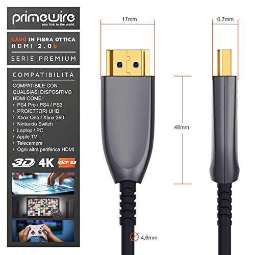 Cavo HDMI Fibra Ottica 4K da 10 Metri  – Cavo Sottile Adatto a Lunghe distanze