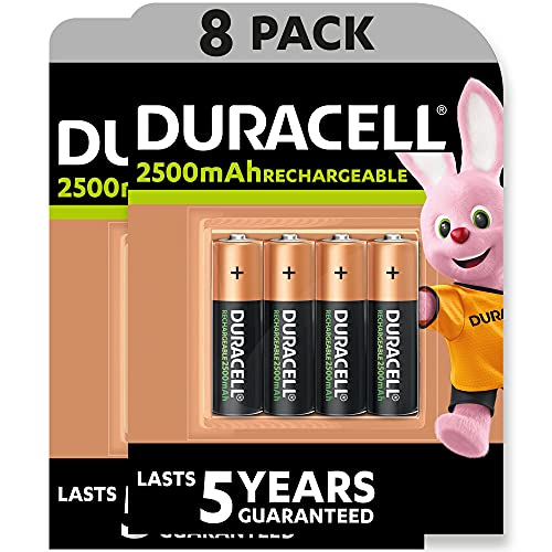 Duracell - Rechargeable AA 2500mAh Prericaricate, Batterie Stilo Ricaricabili 2500 mAh, confezione da 8
