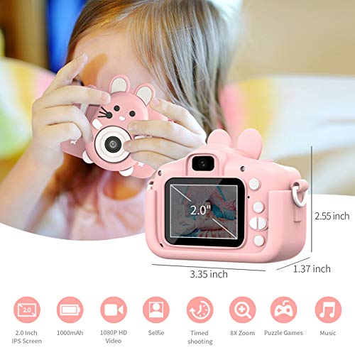 Hangrui Macchina Fotografica per Bambini, 32GB Scheda & Cordoncino, LCD da HD 18 MP / 1080P - Rosa