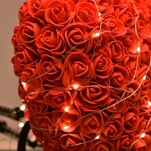 Cuore Di Rose Artificiali Con Scatola Confezione Idea Regalo (Rosso)