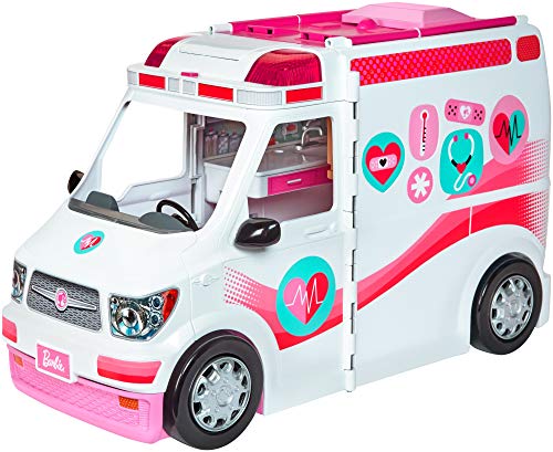 Barbie Ambulanza, Trasformabile in Clinica Mobile con 3 Stanze e Tanti Accessori, sirena funzionante, Bambola non Inclusa, Giocattolo per Bambini 3 + Anni, FRM19 - Eccomi OnLine