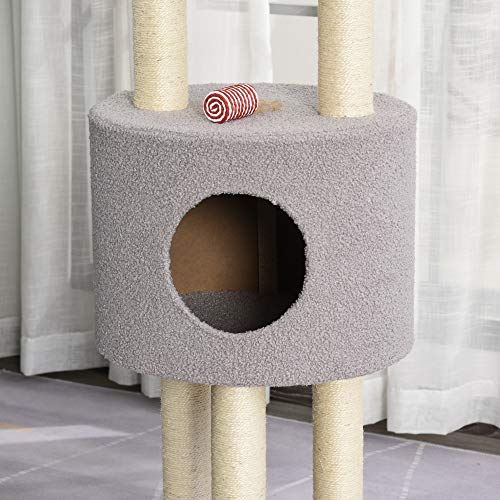 Albero Tiragraffi Robusto per Gatti con 5 Livelli - Grigio e Beige Max 30kg