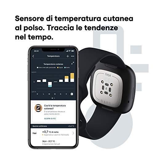 Smartwatch Fitbit Sense, Nero (Carbon/Graphite)