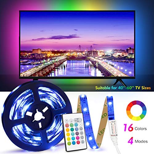 Retroilluminazione TV LED ad USB di Lunghezza 2.4M Adatto per HDTV da 40-65 Pollici, 24 Tasti Telecomando ad Infrarossi in Grado di telecomandare Striscia Luminosa a LED, RGB 5050 Luce con 16 Colori - Eccomi OnLine