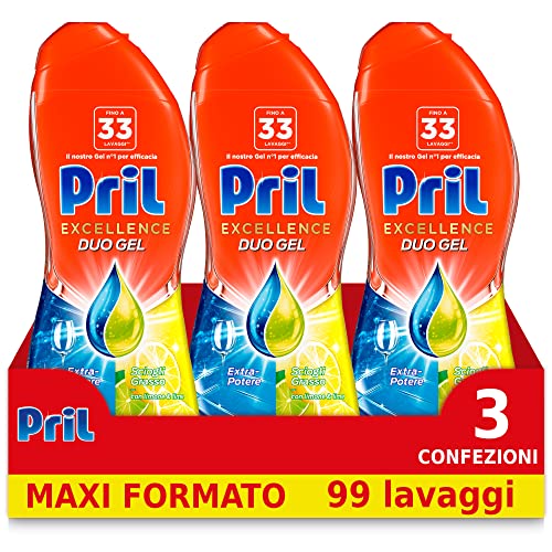 Pril Excellence Duo Gel. Formato da 3 Confezioni da 33 Lavaggi