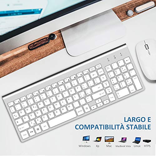 Tastiera Wireless Layout Italiano e Mouse, Compatibili Mac/Windows/Tablet-Argento