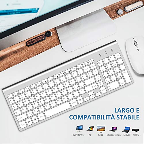 Mouse e tastiera wireless argento