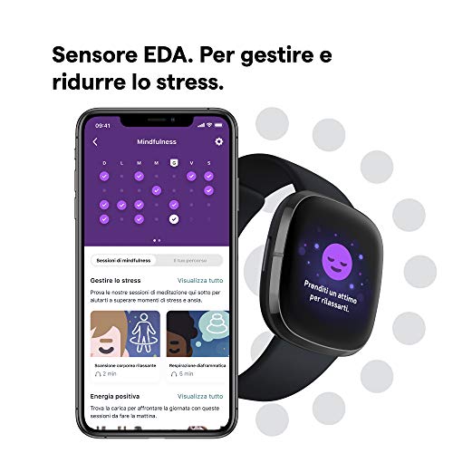 Smartwatch Fitbit Sense, Nero (Carbon/Graphite)