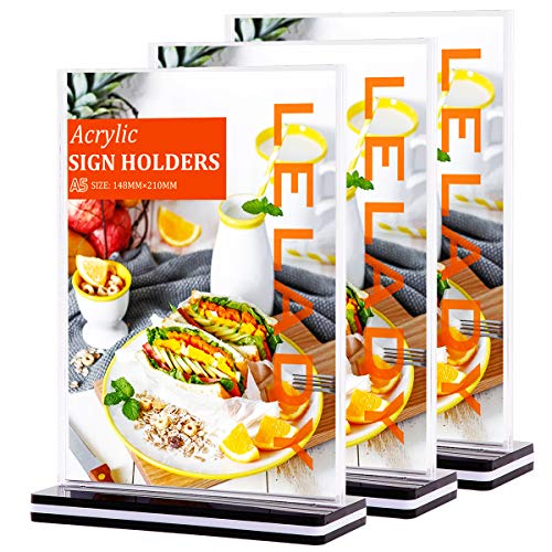 A5 Porta-avvisi da Tavolo/Espositore per Menù/Espositore. Confezione da 3 pezzi, Acrilico, Trasparente, T Forma