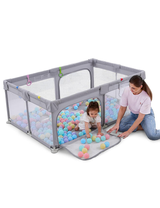 Dripex Box per Bambini, 120x180 cm Recinto per Bambini, Centro di Attività per Bambini, Griglia di Protezione Stabile per Bambini, grigio