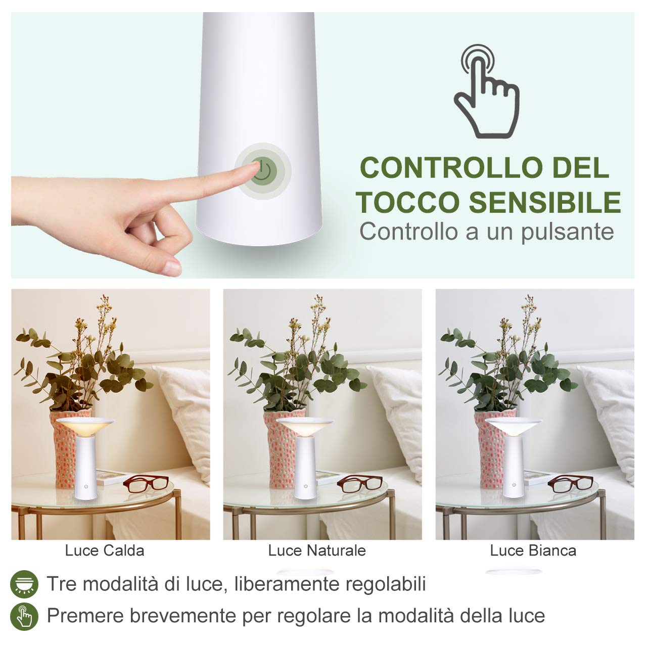 Atsui Lampada Tavolo 36LED USB, Lampada Ricaricabile con 180° Girevole+3 Colore di Luce+Regolazione della luminosità ILLIMITATA per Bambini, Controllo Tattile, Lampada Tavolo con Efficienza Energetica - Eccomi OnLine