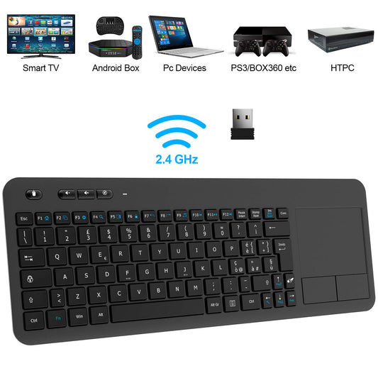 TedGem Tastiera Wireless PC, 2.4G Tastiera Wireless Smart TV Tastiera Wireless per Smart TV USB Ergonomica Tastiera Senza Fili Wireless Tastiera con Touchpad per Laptop/Mac/PC/Android TV - Eccomi OnLine